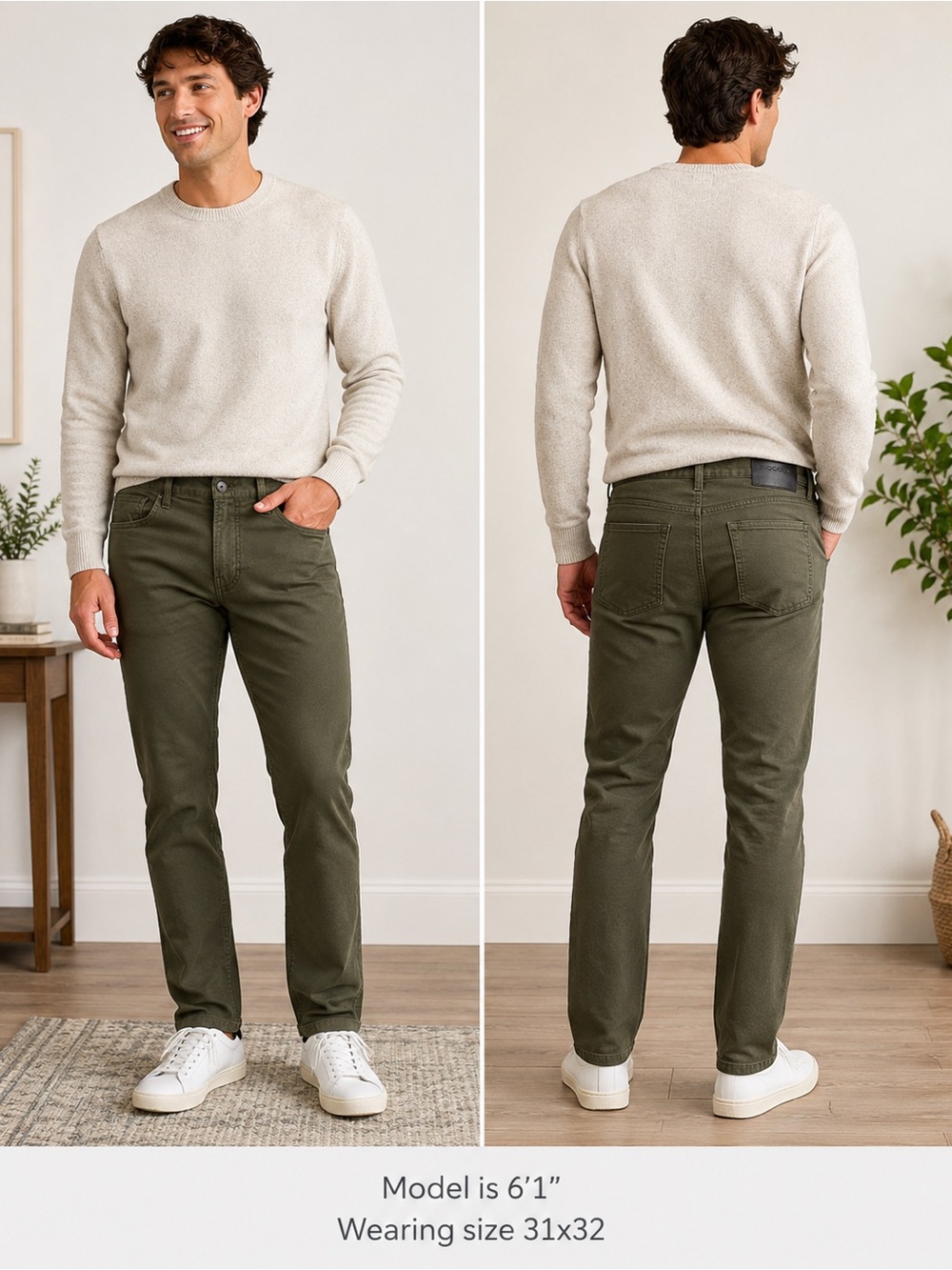 Bonobos Olive Green Stretch Chino Pants Mens 31x32 Slim Straight Casual